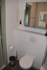 Hangtoilet en spiegelkast in de badkamer